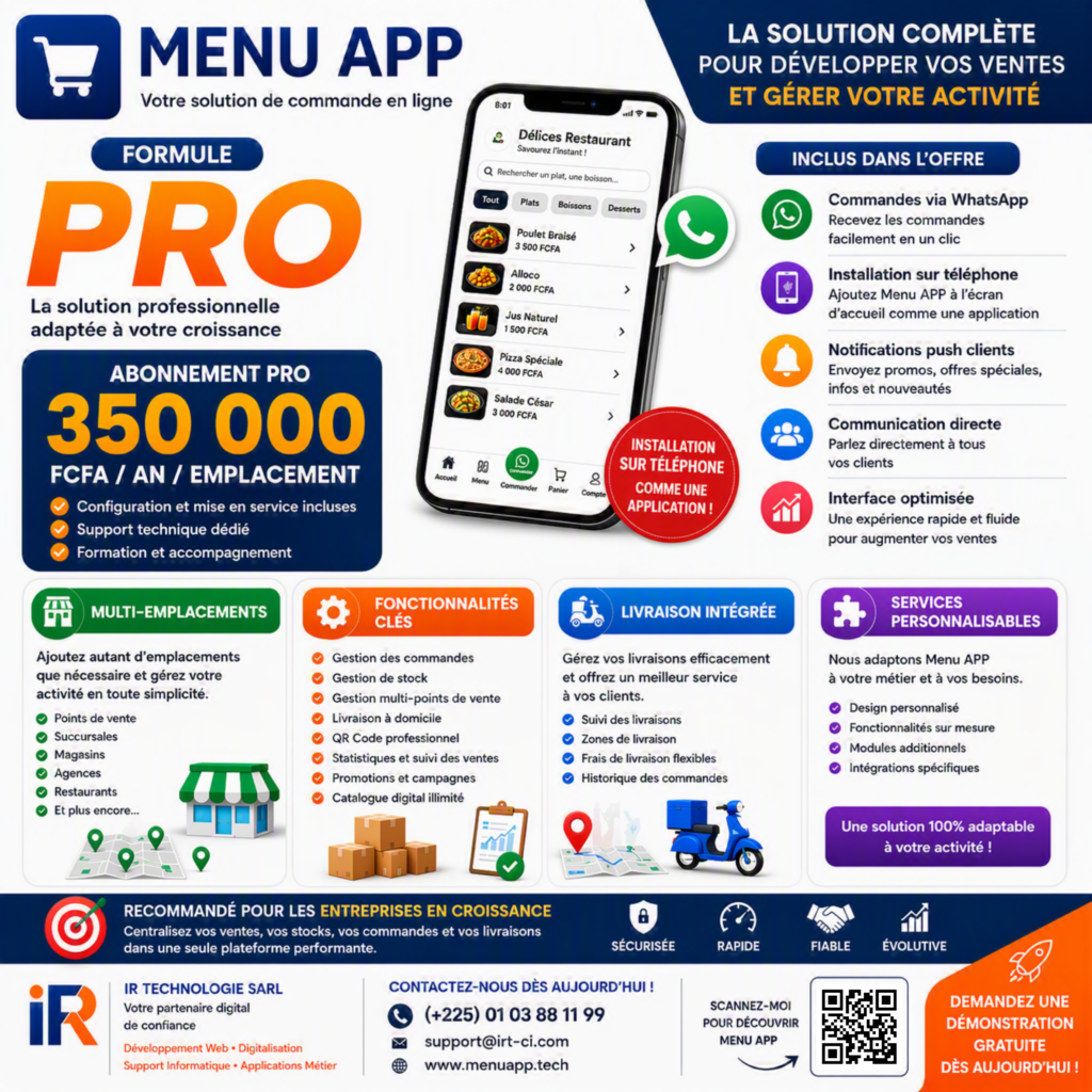 Menu APP - Formule Pro Annuelle