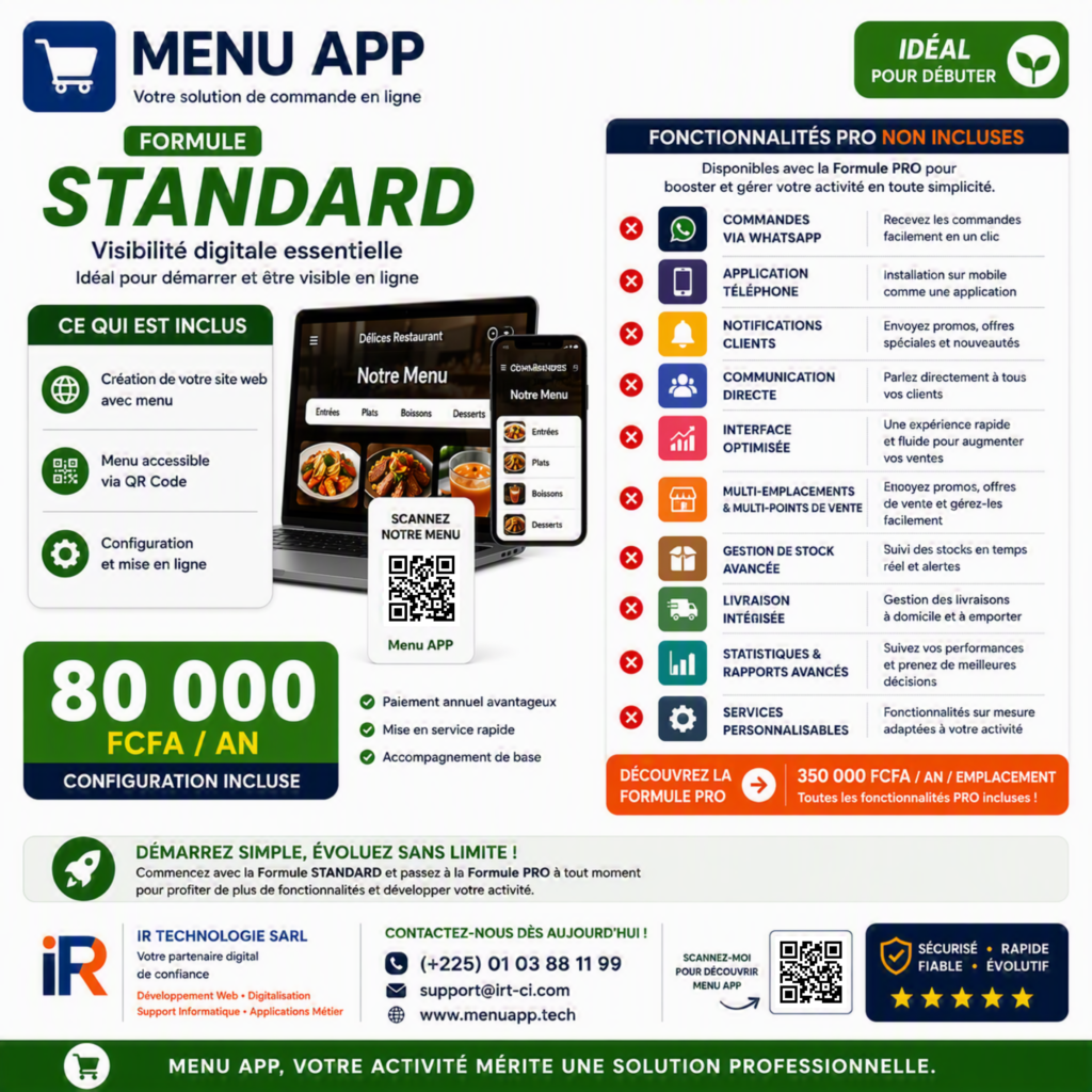 Menu APP - Formule Standard Annuelle