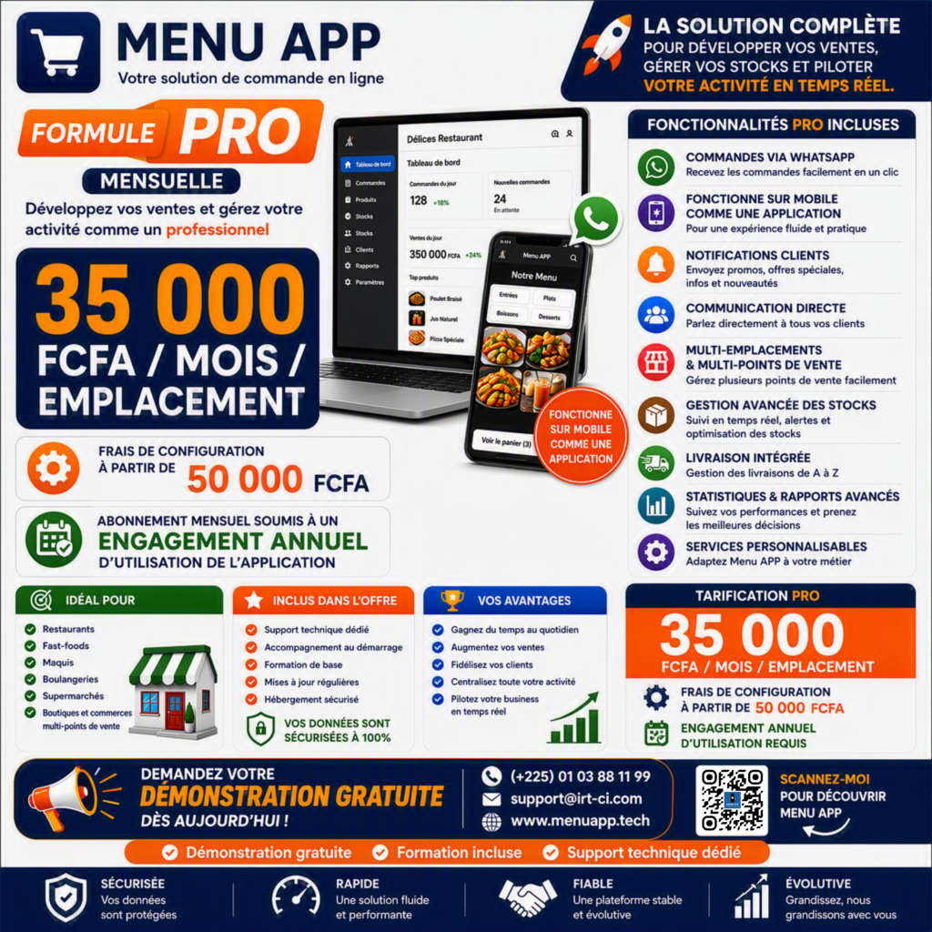 Menu APP - Formule Pro Mensuelle
