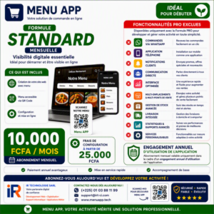 Menu APP - Formule Standard Mensuelle